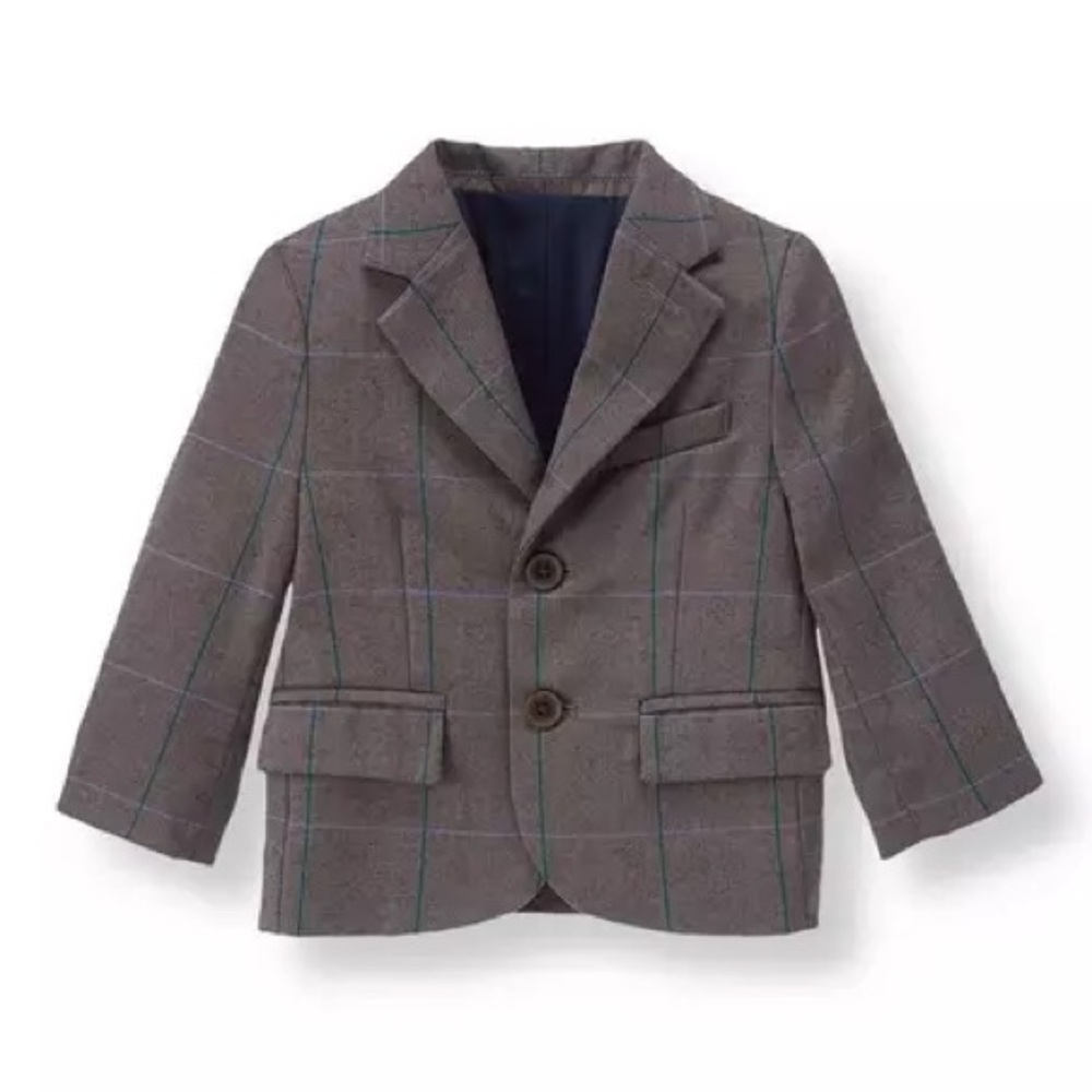 JANIE AND JACK Toddler Boys Charcoal Grey Herringbone Windowpane Blazer | Size 3